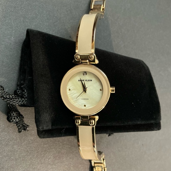 Anne Klein Diamond Gold-Tone Bangle Watch – Mother of Pearl Dial Elegant - Picture 2 of 3